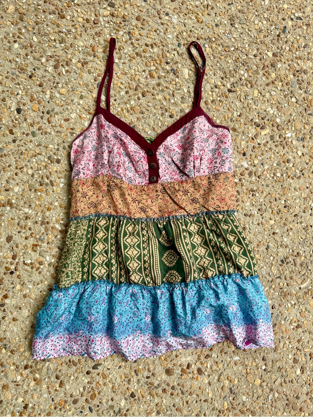 VTG Y2K Silk Ultra Pink Boho Tiered Hippie Floral Tank Size M